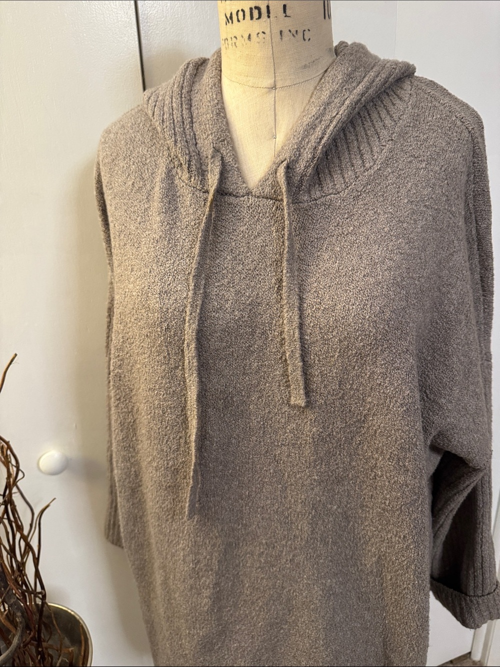 Oversized Cowl Neck Hoodie Sweater in Taupe - Picture 3 of 6